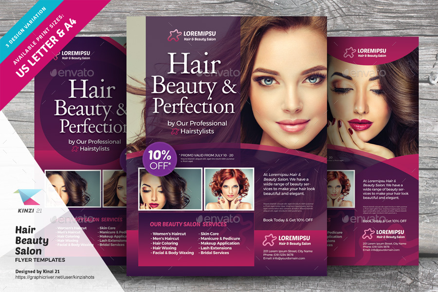 Hair Beauty Salon Flyer Templates, Print Templates | GraphicRiver