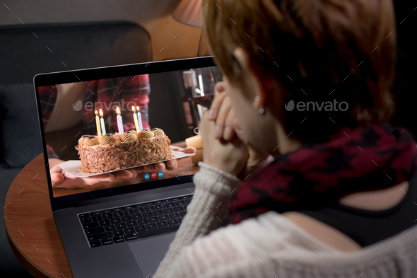 woman happy birthday (quarantine) - Stock Photo - Images