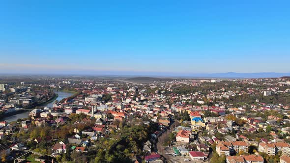 Historical in the City Center Panoramic Aerial Cityscape View of Uzhhorod Ukraine alt