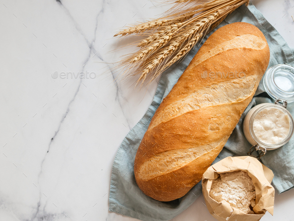 Sourdough Bloomer or Baton loaf bread - Stock Photo - Images