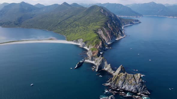 a bay with narrow rocks in Kamchatka