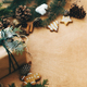 Stylish rustic christmas gifts box with cedar branch on rural wooden table  Stock Photo by Sonyachny