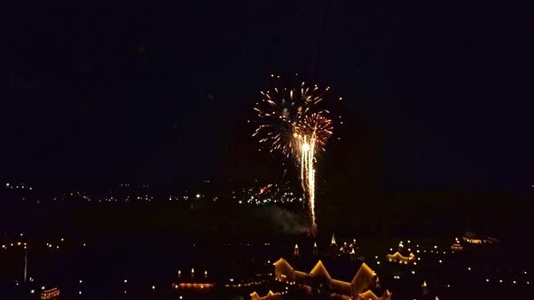 Aerial View of Multiple Fireworks Explosives and Display alt
