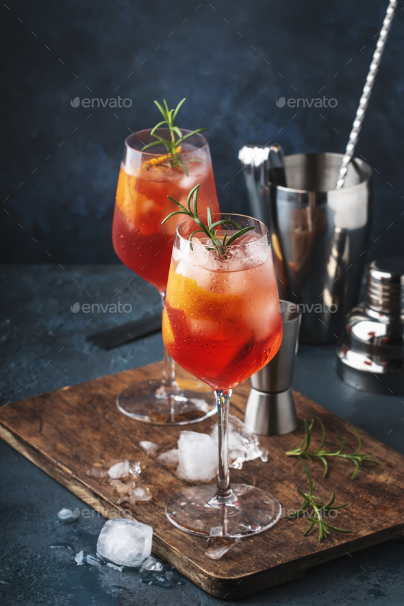 Milano spritzer italian alcoholic cocktail with red bitter, dry white