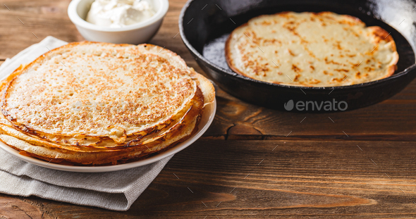 Stack of russian pancakes blini - Stock Photo - Images