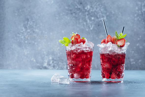 Red cocktail with ice and mint - Stock Photo - Images
