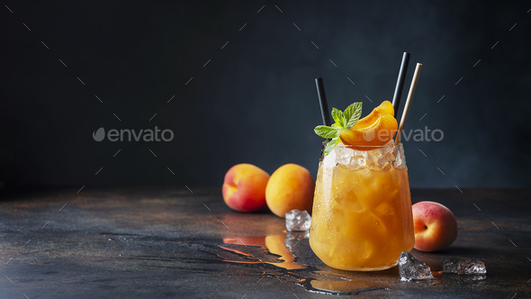 Fresh apricot cocktail with ice and mint - Stock Photo - Images