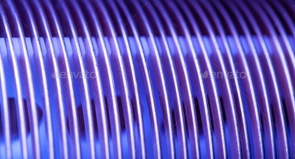Close-up blue flat steel twisted strip