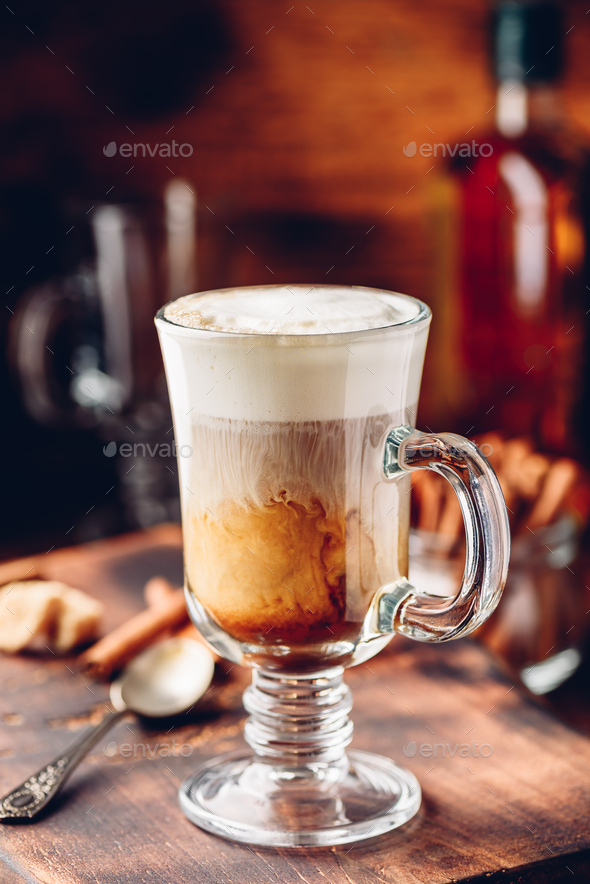 Irish coffee in drinking glass - Stock Photo - Images