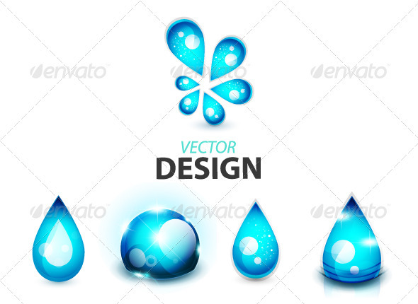 Glossy Water Drop Icons - Nature Conceptual