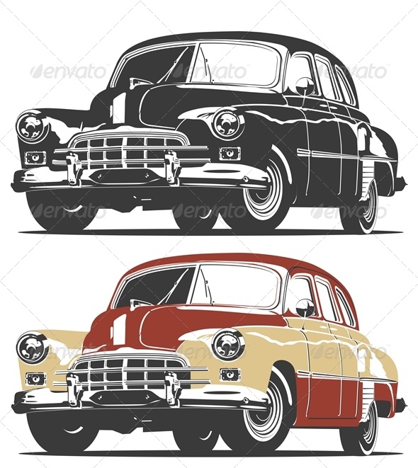 Vector Retro Car - Man-made Objects Objects