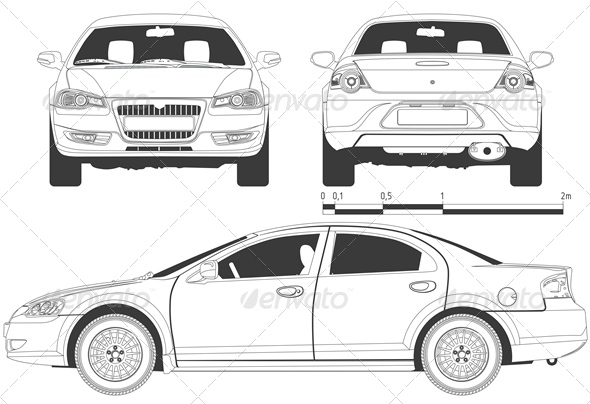 Vector Modern Car Drawing - Man-made Objects Objects