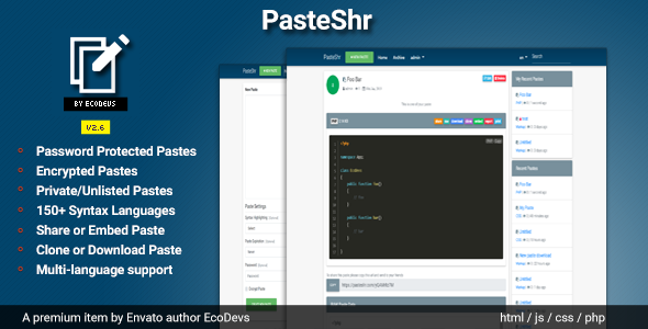 PasteShr – Text Hosting & Sharing Script