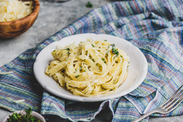 Homemade Fettuccine with Alfredo Sauce - Stock Photo - Images