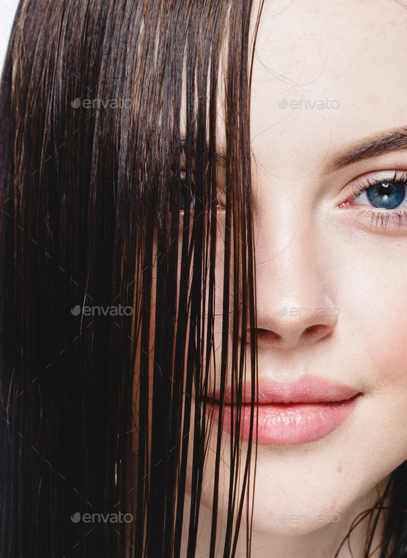 Wet Hair Woman Portrait Beauty Hair Healthy Skin Care Concept Beautiful Model With Wet Hair 6886