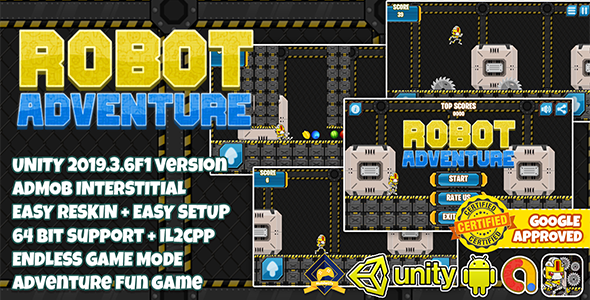ROBOT ADVENTURE RUNNER UNITY3D + ADMOB + EASY RESKIN + LATEST API SUPPORT