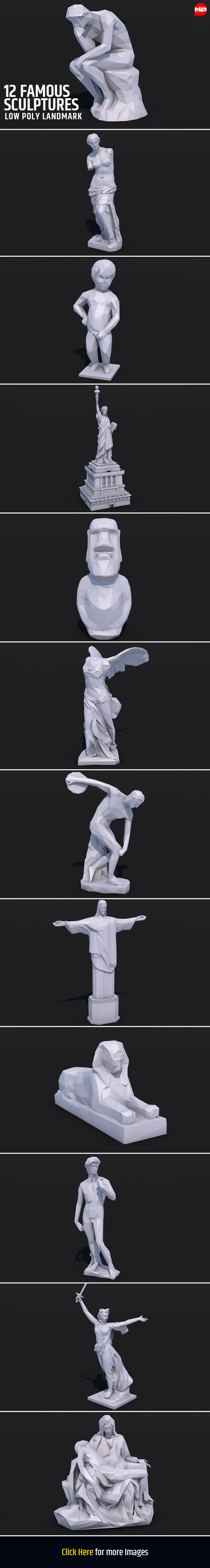 12 Famous Sculptures - 3Docean 27090146