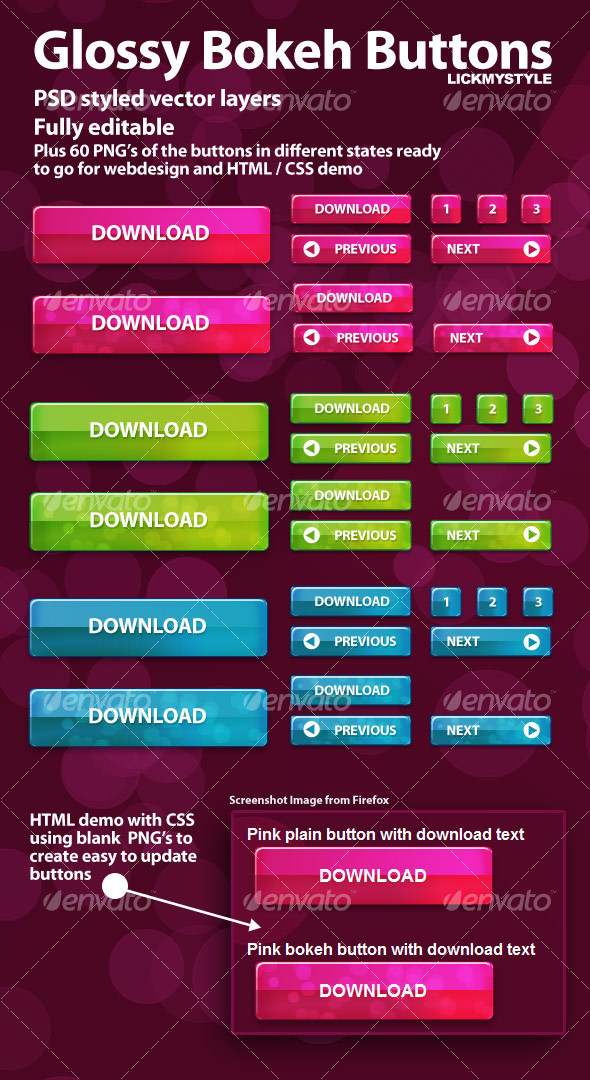 Glossy Bohek Buttons - Buttons Web Elements