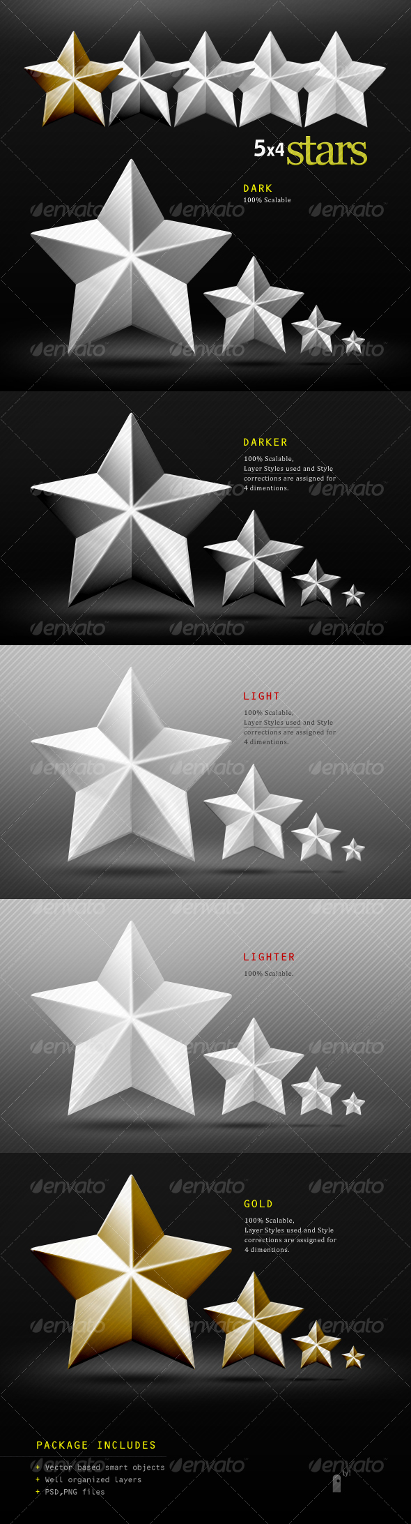 5 Coned Metalic Stars - Miscellaneous Graphics