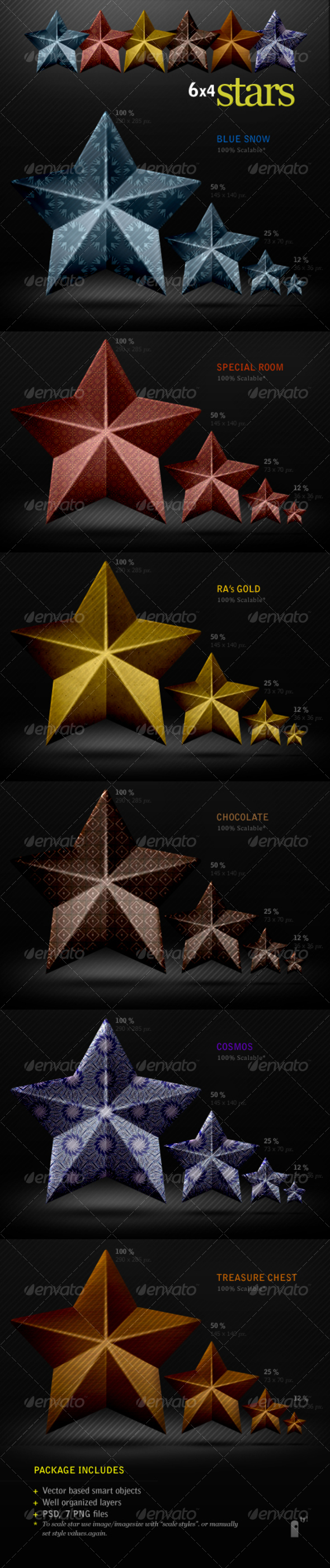 6 Coned Pattern Stars