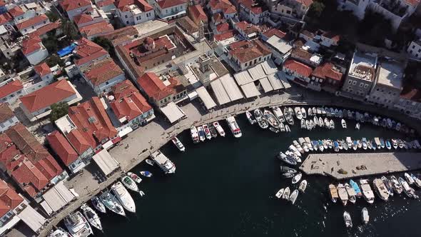 Aerial View of Hydra Island and Marina, Greece in the Summer