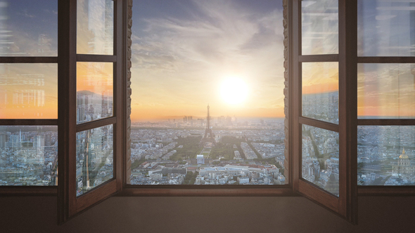 Paris Timelapse At Sunset Seen From A Window Aerial View