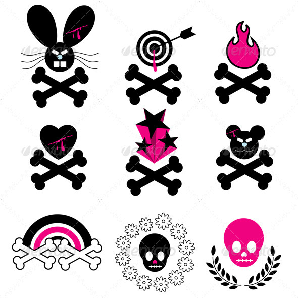 Vector Emo Skull & Bones Icons 
