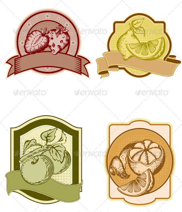 Set of Vintage Fruit Labels - Food Objects