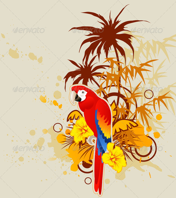 Background with Palm and Parrot - Animals Characters