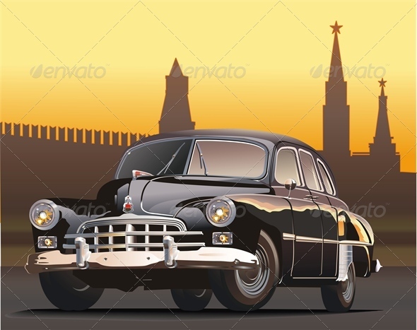 Vector Retro Limousine - Man-made Objects Objects