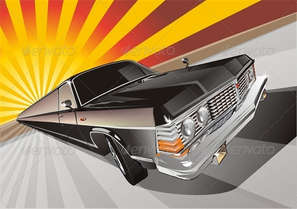 Vector Retro Limousine - Man-made Objects Objects