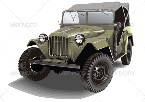 Vector Retro Army Jeep - Man-made Objects Objects