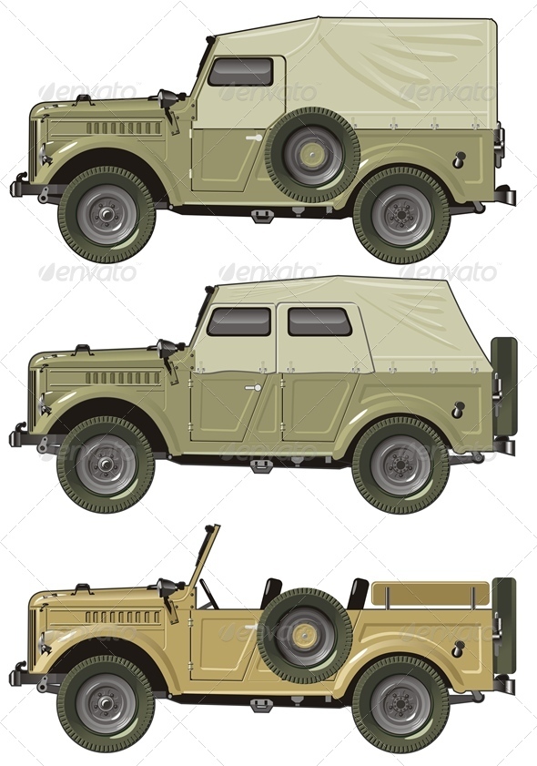 Vector Retro Jeep Set - Man-made Objects Objects