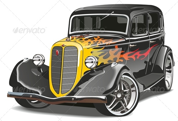 Vector Retro Hot Rod - Man-made Objects Objects