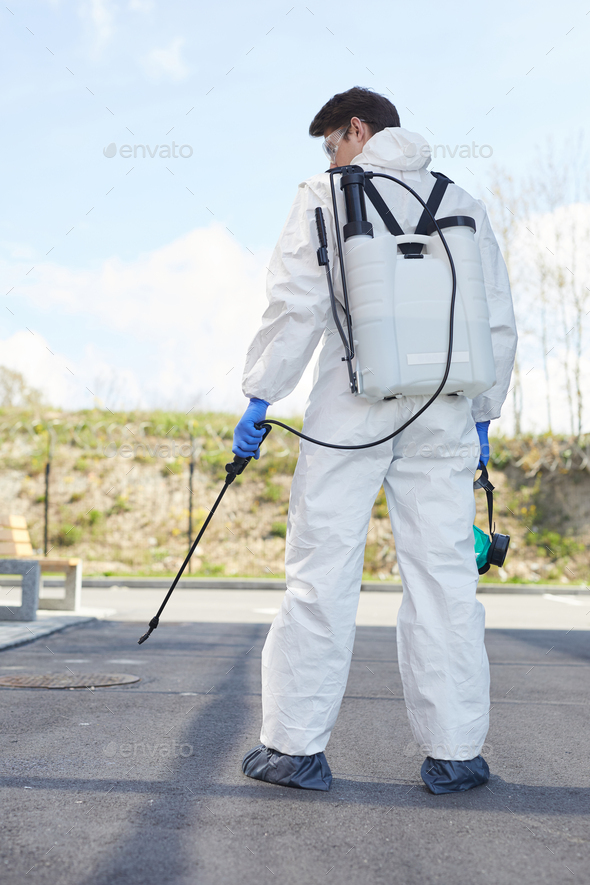 Disinfection Worker back View - Stock Photo - Images