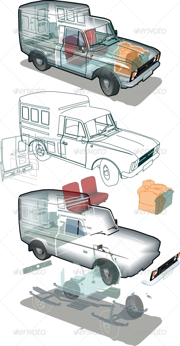 Vector Delivery Car Cutaway - Man-made Objects Objects