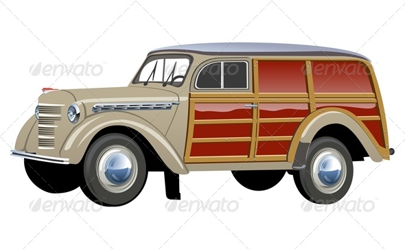 Vector Retro Woody Van - Man-made Objects Objects