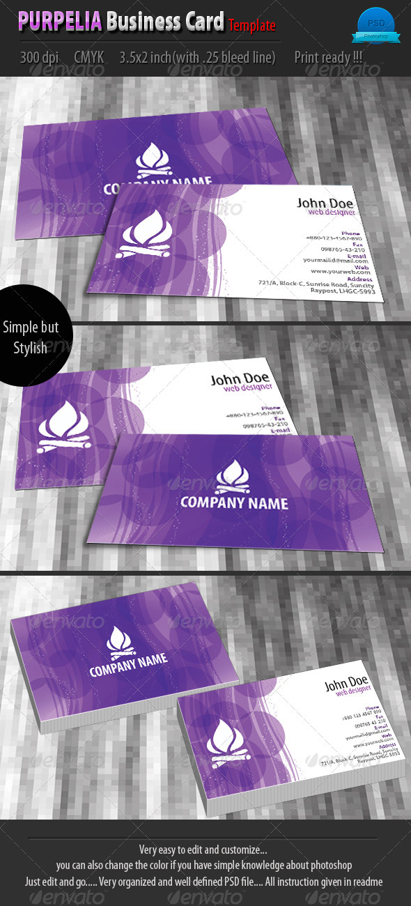 Purplia Business Card Template - Corporate Business Cards