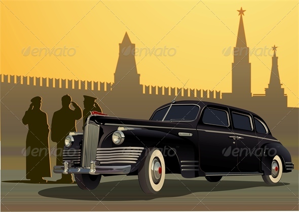 Vector Retro Limousine - Man-made Objects Objects