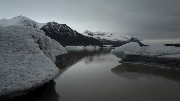 Flying near the glacier on a cloudy day