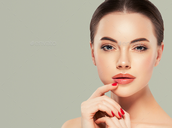 Beauty woman healthy skin concept natural makeup beautiful model girl face hands