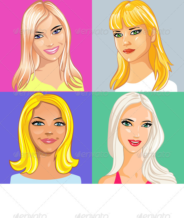 four young beautiful blonde girl smiling - People Characters