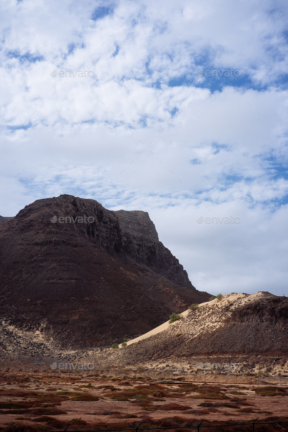 Sao Vicente Cape Verde. Surreal mars like landscape with majestic red volcano crater surrounded by - Stock Photo - Images