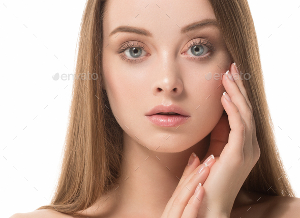 Beautiful female young model healthy skin face - Stock Photo - Images