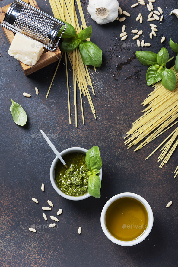 Condiments for cooking italian pasta - Stock Photo - Images