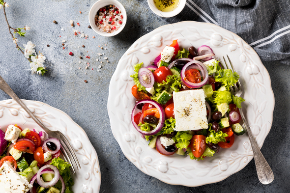 Greek salad of fresh vegetables.Healthy food concept. - Stock Photo - Images