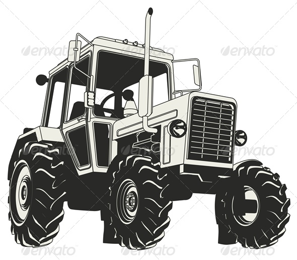 Vector Agricultural Tractor Silhouette - Man-made Objects Objects