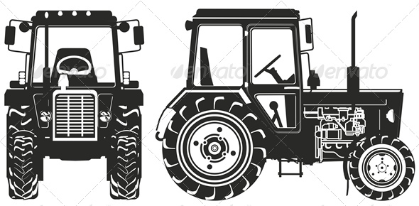 Vector Agricultural Tractor Silhouettes - Man-made Objects Objects