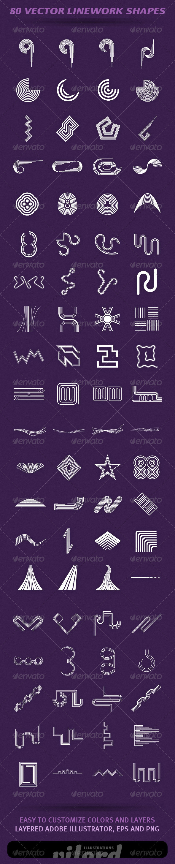80 Vector Linework Shapes - Decorative Symbols Decorative