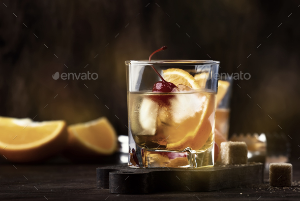 Old fashioned cocktail with bourbon - Stock Photo - Images